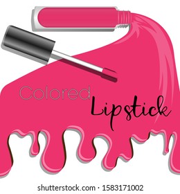 Spilled colorful lip gloss with applicators background. Makeup cosmetic products.  Vector illustration