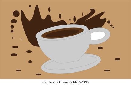 spilled cup of coffee on light brown background