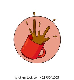 Gefleckter Kaffee. Spray und Drop. Schlaues Handling in der Küche. Trink mit Koffein. Cartoon-Illustration.