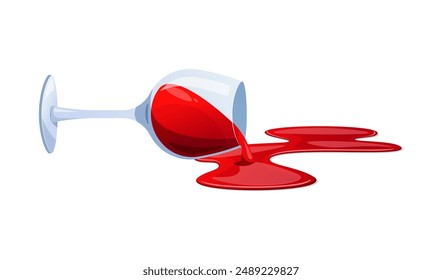 Spilled glass of red wine vector isolated on white background.