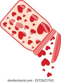 Spilled Heart Jar Illustration with Falling Love Elements