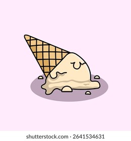 Spilled Ice Cream Cone Vector Illustration