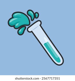 spilled lab bottle with outline flat vector design.