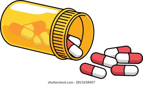 Spilled medication capsules from open vector illustration