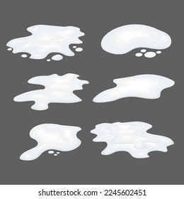 Spilled milk, sour cream, yogurt. A puddle, a stain.  Vector set.