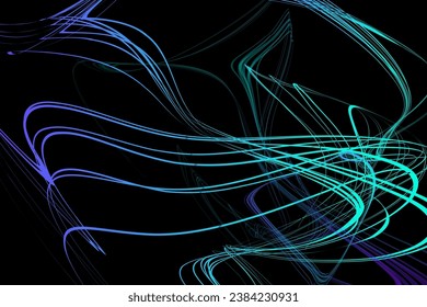 Spilled oil paint shimmers on a black background. Abstract geometric illustration of doodle waves with a felt-tip pen with a gradient on a dark background. Creative cover, wallpaper, flyer design.
