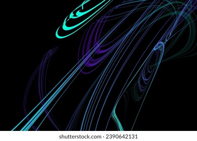 Spilled oil paint shimmers on a black background. Abstract geometric illustration of doodle waves with a felt-tip pen with a gradient on a dark background. Creative cover, wallpaper, flyer design.