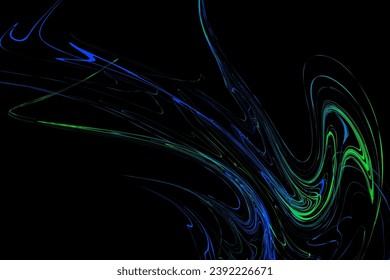 Spilled oil paint shimmers on a black background. Abstract geometric illustration of doodle waves with a felt-tip pen with a gradient on a dark background. Creative cover, wallpaper, flyer design.