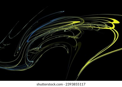 Spilled oil paint shimmers on a black background. Abstract geometric illustration of doodle waves with a felt-tip pen with a gradient on a dark background. Creative cover, wallpaper, flyer design.