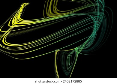 Spilled oil paint shimmers on a black background. Abstract geometric illustration of doodle waves with a felt-tip pen with a gradient on a dark background. Creative cover, wallpaper, flyer design.