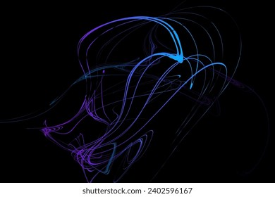 Spilled oil paint shimmers on a black background. Abstract geometric illustration of doodle waves with a felt-tip pen with a gradient on a dark background. Creative cover, wallpaper, flyer design.