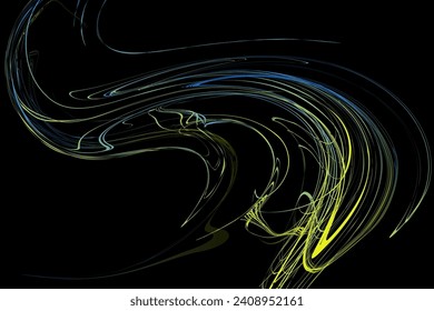 Spilled oil paint shimmers on a black background. Abstract geometric illustration of doodle waves with a felt-tip pen with a gradient on a dark background. Creative cover, wallpaper, flyer design.