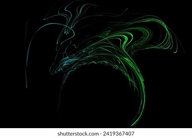 Spilled oil paint shimmers on a black background, paint strokes. Abstract geometric illustration of felt-tip pen doodle waves with gradient on dark background. Creative cover, wallpaper, flyer design