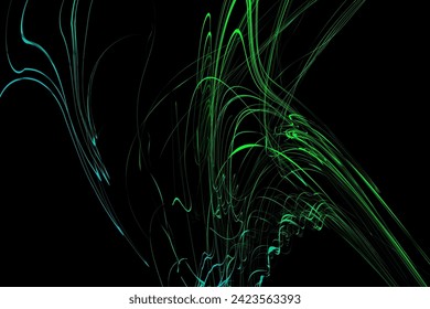 Spilled oil paint shimmers on a black background, paint strokes. Abstract geometric illustration of felt-tip pen doodle waves with gradient on dark background. Creative cover, wallpaper, flyer design.