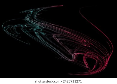 Spilled oil paint shimmers on a black background, paint strokes. Abstract geometric illustration of felt-tip pen doodle waves with gradient on dark background. Creative cover, wallpaper, flyer design.