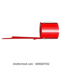 Spilled paint can, vector illustration. red