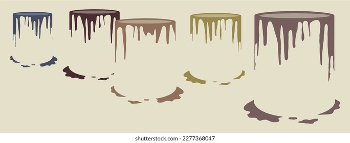 Spilled paint and one gallon paint buckets are seen in this 3-d illustration about interior decorating.
