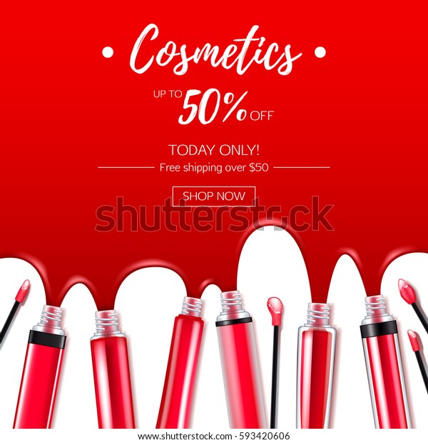 Spilled Red Lip Gloss Applicators Background Stock Vector