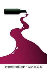 botella de vino tinto derramada, ilustración vectorial. Ruta del vino