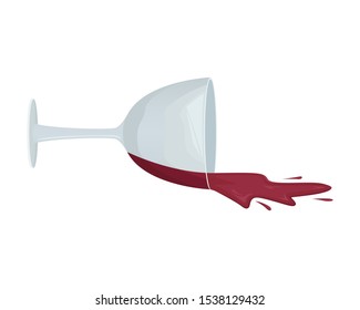 Spilled red wine from a fallen glass. Isolated vector illustration.