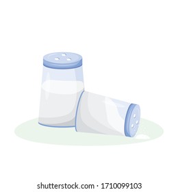 Spilled salt cartoon vector illustration. Saltshaker flat color object. Common superstition, traditional misfortune sign, bad luck symbol. Cooking spice, condiment isolated on white background