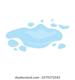 Spilled water puddle. Blue liquid shape in flat cartoon style. Clean liquid drop design element isolated on white background