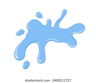Spilled water splash. Aqua blob, drop. Blue fluid stain, splattered sprayed liquid blotch. Organic watery design element of irregular shape. Flat vector illustration isolated on white background