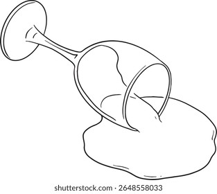 Spilled wine glass. Wine glass fallen with spilled liquid.