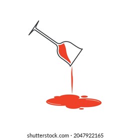 Icono de vino derramado. Imagen de una bebida alcohólica saliendo de una copa de vino. Vector aislado sobre fondo blanco.