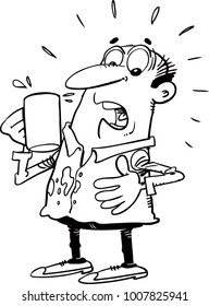 spilling coffee on his shirt
