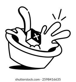Spilling curry pot icon in hand drawn style 
