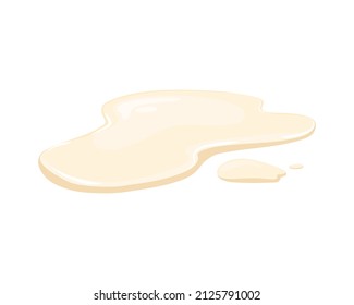 Spilling mayonnaise, sauce. A puddle of beige liquid on a white background. Vector cartoon illustration