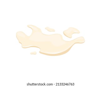 Spilling mayonnaise, sauce. Puddle of beige liquid on a white background. Vector cartoon illustration