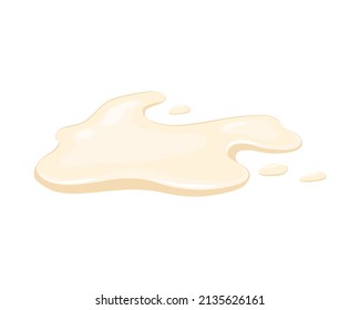 Spilling mayonnaise, sauce. Puddle of beige liquid on a white background. Ice cream has melted. Vector cartoon illustration