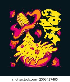 spilling milk space themed illustration t-shirt and apparel printing design