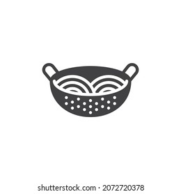 Spilling noodles vector icon. filled flat sign for mobile concept and web design. Noodles strainer glyph icon. Symbol, logo illustration. Vector graphics