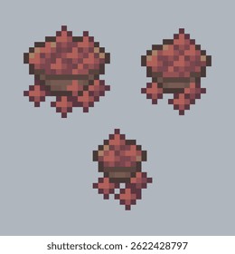 spills over spicy in the bowl with different size in pixel art style