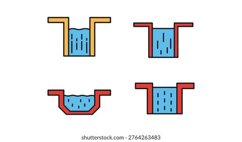 Spillway Line art vector set clean color shapes