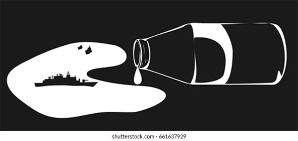 Spilt Bottle Of Milk As A Symbol For A Sea Battlefield, Vector Illustration, Isolated On Black