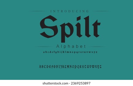 Spilt Elegant Font Uppercase Lowercase und Zahl. Classic Lettering Minimal Fashion Designs. Typografie moderne Serifenschriften erhalten ein traditionelles dekoratives Vintage-Konzept. Vektorgrafik