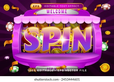 spin 3d text effect and editable text effect with slot machine background