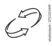Spin arrow icon. Rotation two arrows. Recycle. Line vector illustration.
