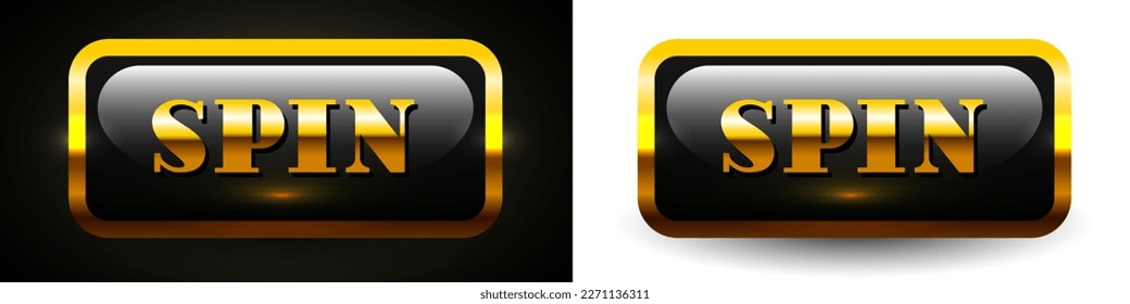 Botón Spin. Botones de oro para el casino en línea. Clipart vector aislado en fondo negro.