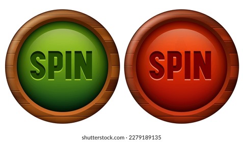 Spin button set. Buttons for online casino. Vector clipart isolated on black background.