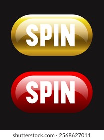 Spin button. Vector button isolated on black background.