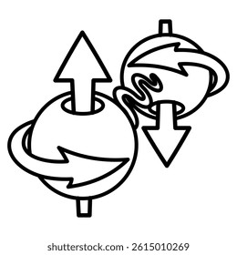 Spin icon represented by spin particle anda waves Line style.
