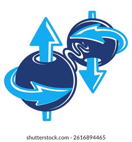 Spin icon represented by spin particle anda waves Dualtone style.