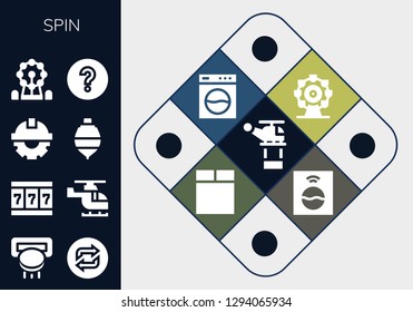  spin icon set. 13 filled spin icons. Simple modern icons about  - Helicopter, Slot machine, Loop, Cogwheel, Spinning top, Ferris wheel, Question mark, Washing machine