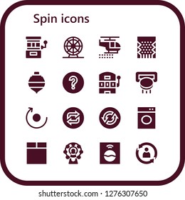  spin icon set. 16 filled spin icons. Simple modern icons about  - Slot machine, Ferris wheel, Helicopter, Spinning top, Question mark, Rotate, Loop, Washing machine