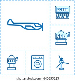 Spin icon. set of 6 spin outline icons such as helicopter, slot machine, washing machine